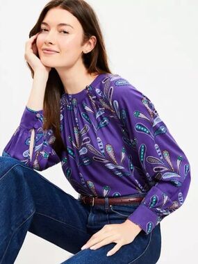 LOFT Paisley Button Raglan Blouse